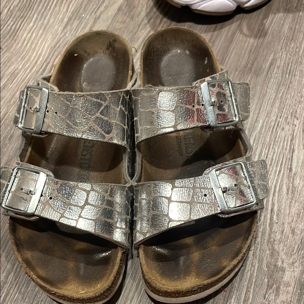 Birkenstock Silver Sandals with Metallic Finish